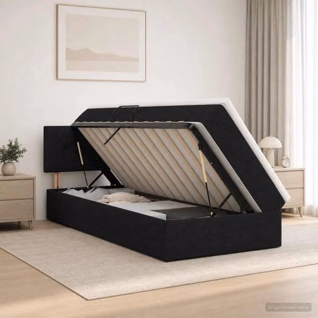 Letto con contenitore e materasso vidaXL in velluto nero L: 100 cm, P: 200 cm, H: 88 cm – 1