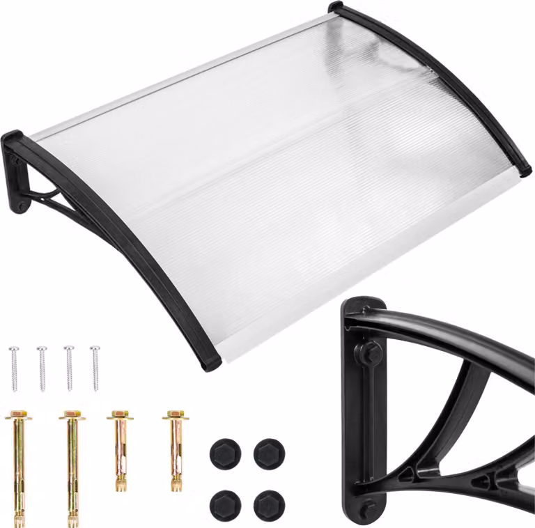 Pensilina ad arco sulla porta d'ingresso, pensilina per finestra del balcone, nero 150x80 GoGarden