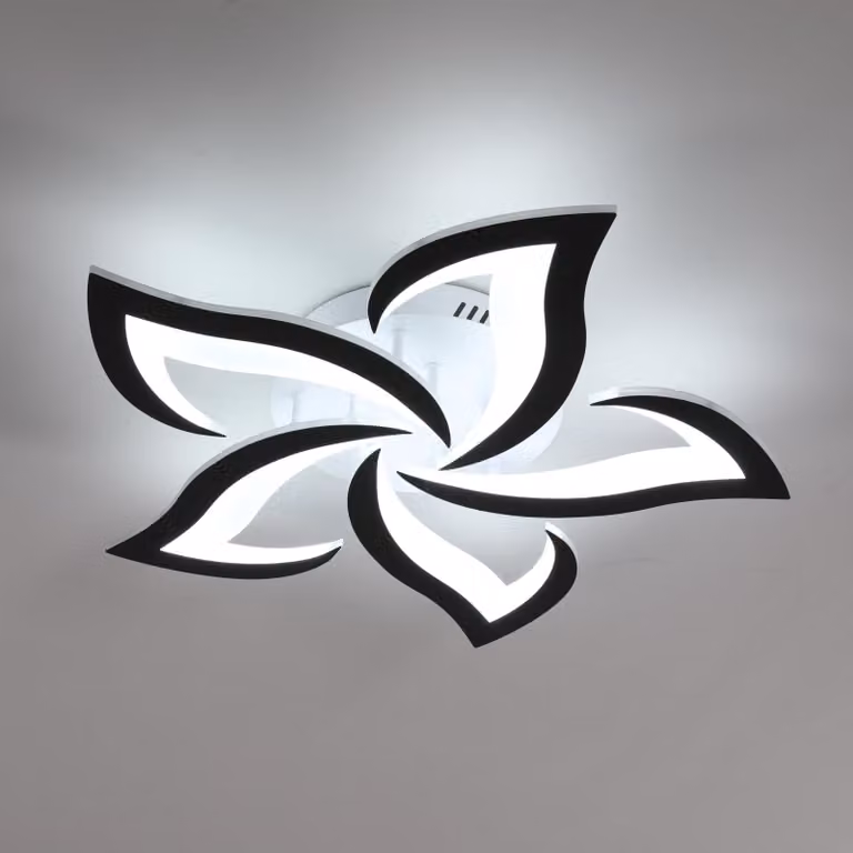 Lampada da soffitto LED moderna, 60W, design a forma di petalo, colore nero, 6500K – 5 luci – Nero e bianco, 6500K