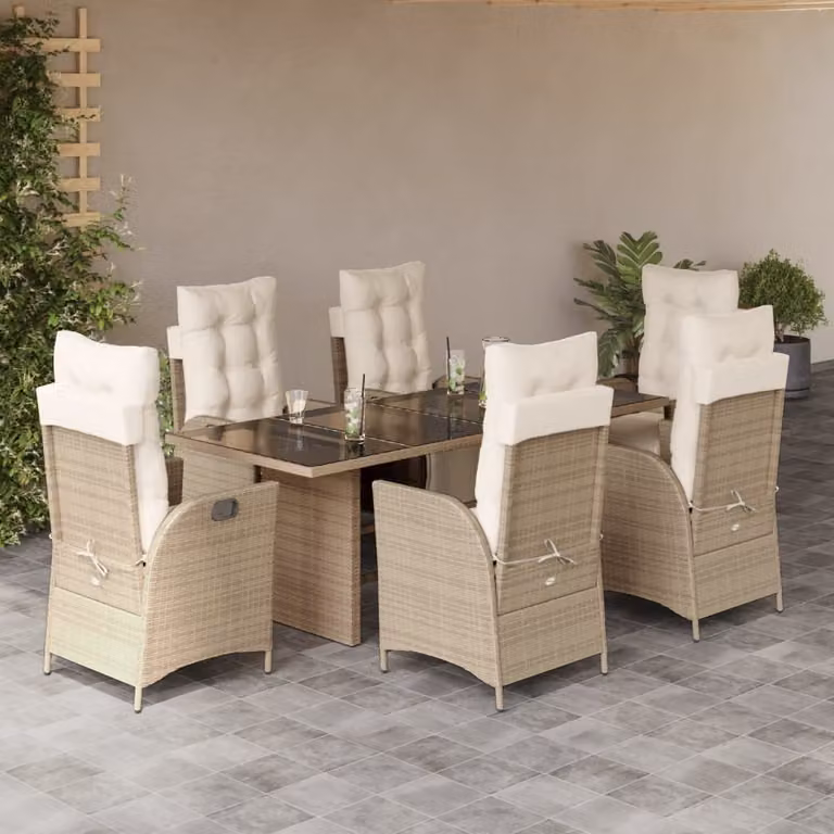 Maison Exclusive - Set da Pranzo da Giardino 7 pz con Cuscini Beige in Polyrattan