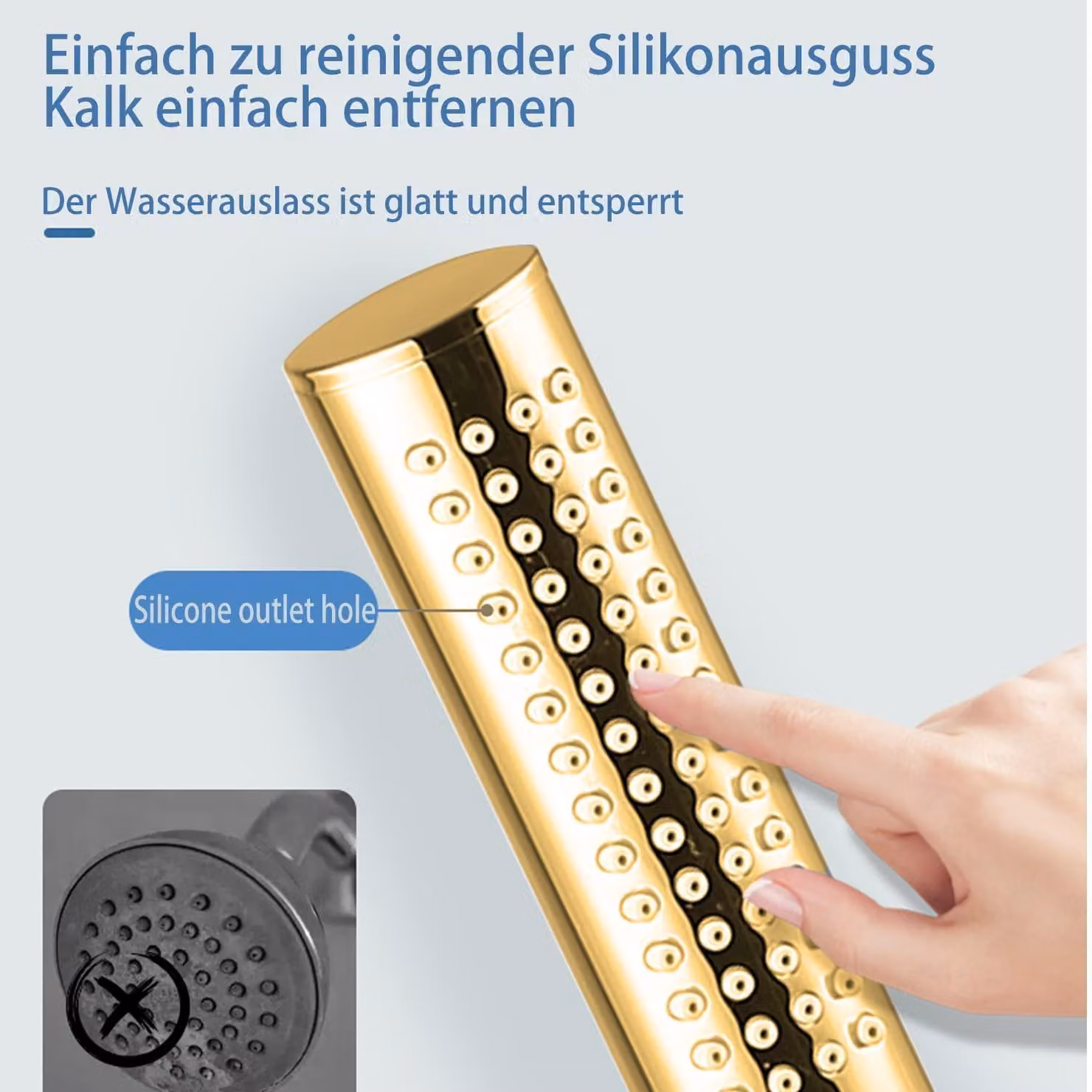 Testina doccia a pioggia, a risparmio idrico, che aumenta la pressione, color oro, con 48 fori di uscita