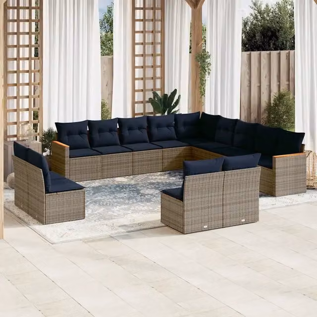 Set di Divani da Giardino vidaXL a Forma di U in Polyrattan e Metallo con Cuscini Blu e Grigio – 1