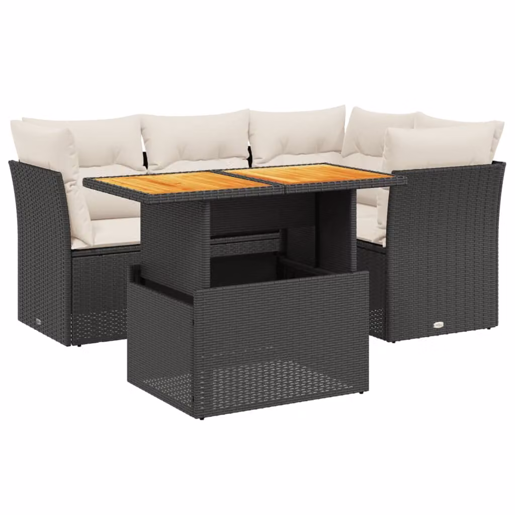 Set Divani da Giardino 5 pz con Cuscini in Polyrattan Nero