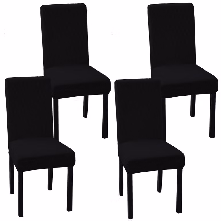 Elzusha - Set di 4 copri-sedia da pranzo elasticizzati - Rimovibili e lavabili, colore nero