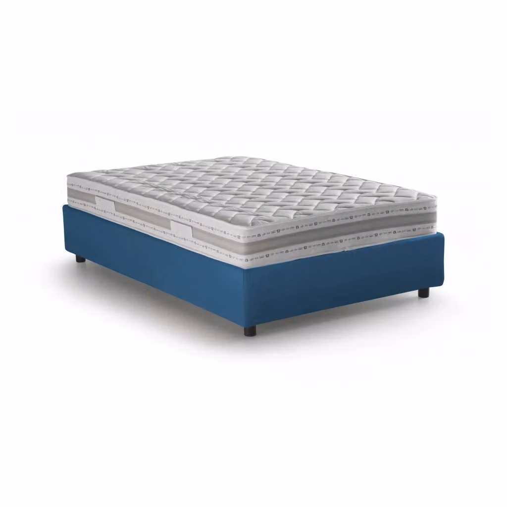 Letto matrimoniale contenitore Alaksir Talamo Italia con rivestimento in tessuto e materasso incluso, Blu, L/P: 140 x 200 cm – 2