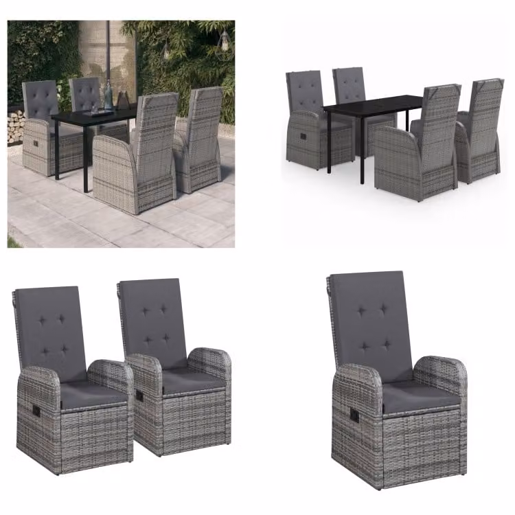 vidaXL Set da pranzo da giardino 5 pezzi con cuscini grigio - Set da pranzo da giardino - Set da pranzo da giardino - Set di mobili da giardino - Set di mobili da giardino
