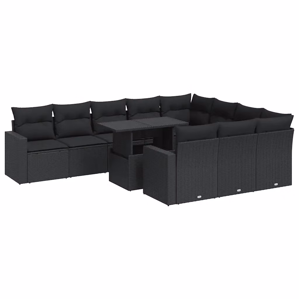 Set di divani da giardino vidaXL a forma di U composto da 11 pezzi con cuscini e tavolino da esterno nero – 2
