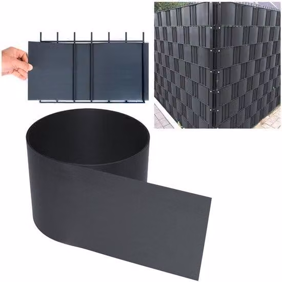 Rete per recinzione da giardino grigio scuro, 2,5 m, in PVC rigido, 20 pezzi, impermeabile e resistente ai raggi UV