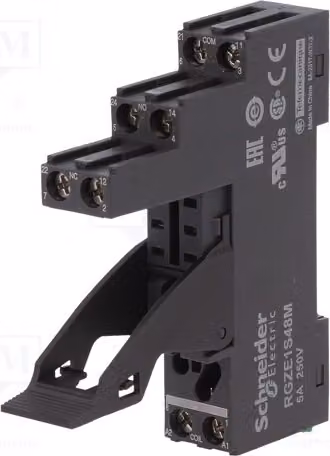 1x Base di montaggio: Connettori DIN: 8, 5A, 250VAC. Morsetti a vite. Modello: RGZE1S48M, prodotto elettrico