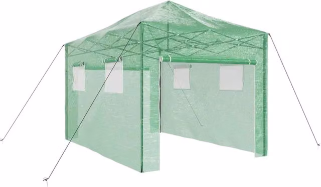 Serra da giardino rettangolare pieghevole HELLOSHOP26 in ferro verde con design moderno L: 280 cm, P: 410 cm, H: 315 cm