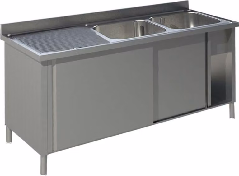 Mobile sottolavabo KBS 2000x700x850 mm con 2 vasche a destra e ante scorrevoli