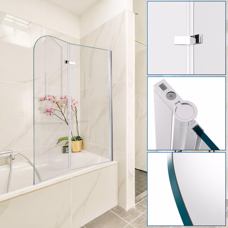 Jopassy bagno allegato doccia schermo pieghevole vasca da bagno cabina doccia in 6 mm NANO 180 ° ESG vetro trasparente destra e sinistra montabile in 2 parti pieghevole 100 * 140CM argento