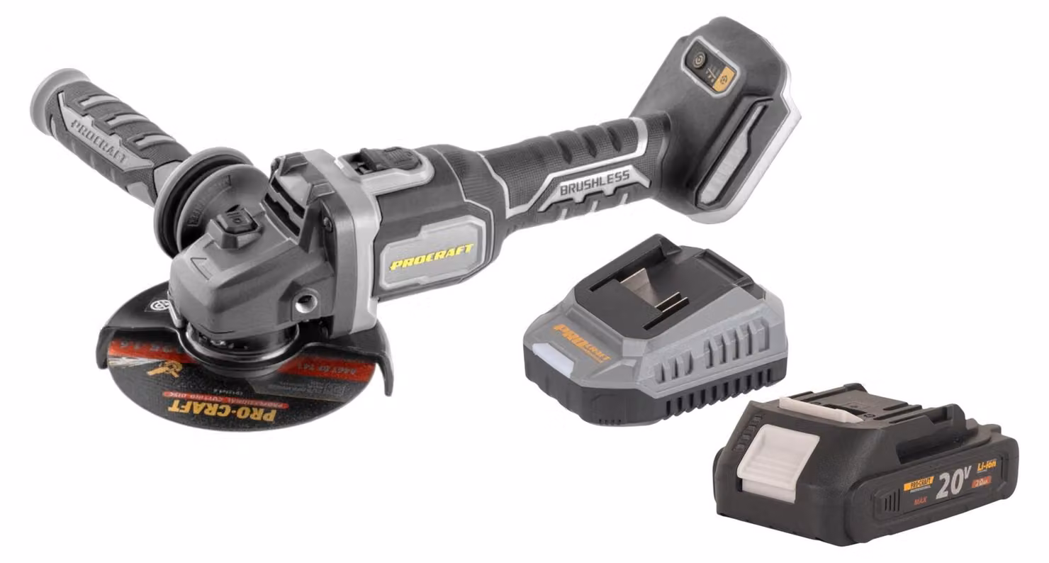 Procraft Industrial AG125Bbb Smerigliatrice angolare a batteria 20 V 125 mm Brushless + 1x batteria 2,0 Ah + caricabatteria