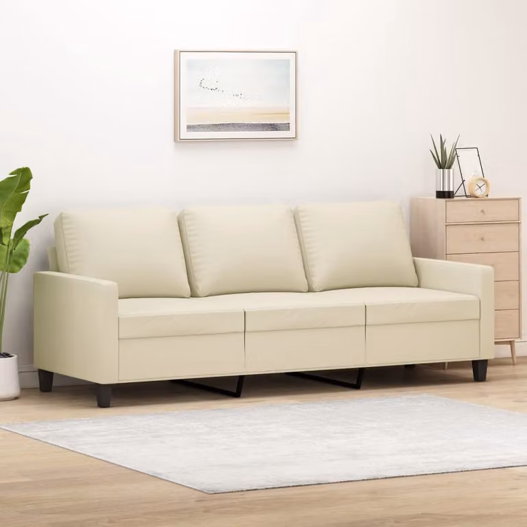 vidaXL Divano a 3 Posti Moderno in Similpelle Beige con Struttura in Metallo L: 198 cm, P: 80 cm, H: 77 cm