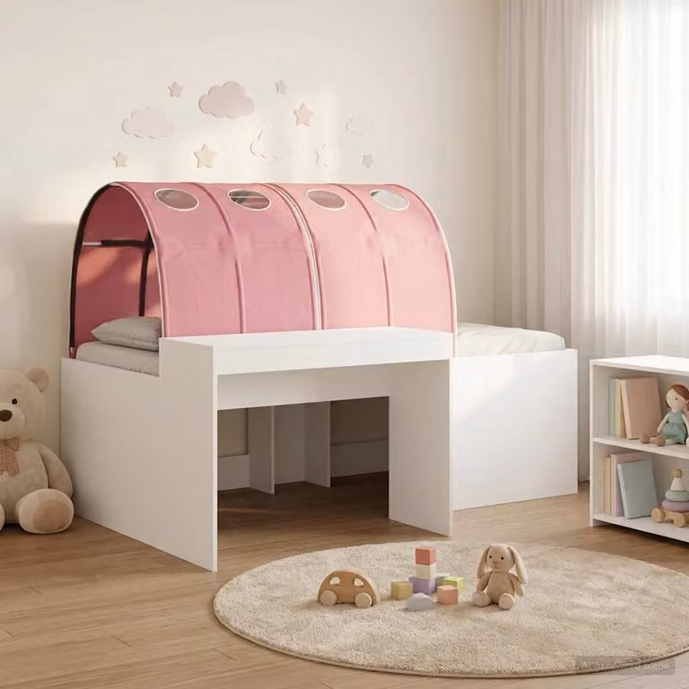 vidaXL Letto a castello per bambini con scrivania, set da 3 pezzi, Bianco e Rosa, L: 193 cm, P: 120 cm, H: 133,5 cm