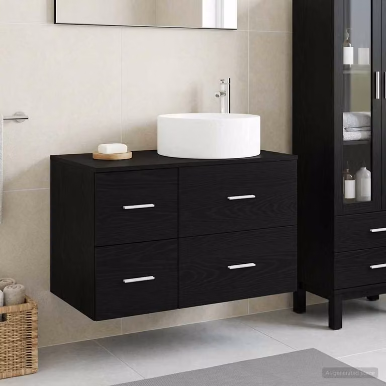 Set di mobili per il bagno moderno vidaXL composto da mobile lavabo e pensile a parete, colore nero opaco, L/P/H: 80 x 44,5 x 49,5 cm
