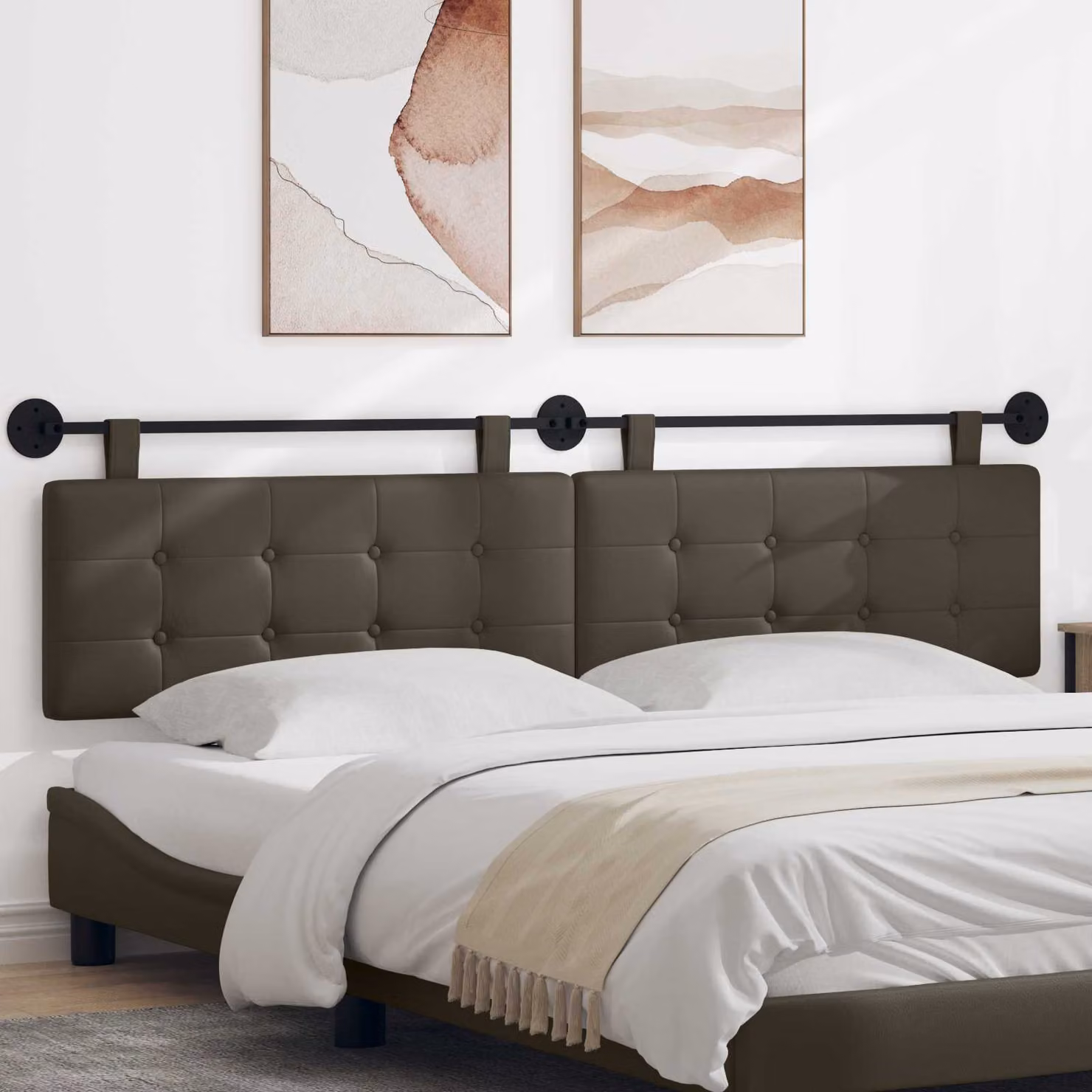 Testiera sospesa vidaXL in similpelle grigia con design moderno e pannelli imbottiti geometrici
