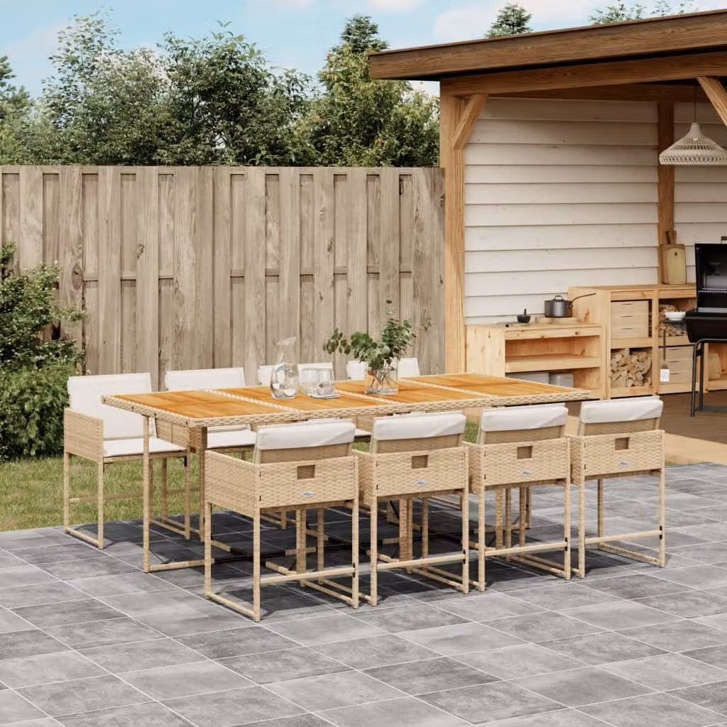 Maison Exclusive - Set da Pranzo da Giardino 9 pz con Cuscini Beige in Polyrattan