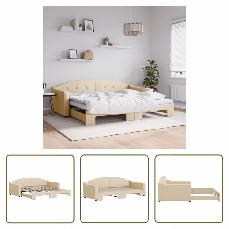 The Living Store letto da giorno allungabile crema 90x200 cm in tessuto