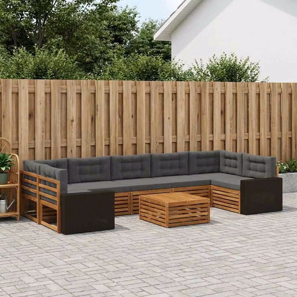 Set di divani da esterno vidaXL 8 pezzi in legno di acacia con cuscini, beige e antracite