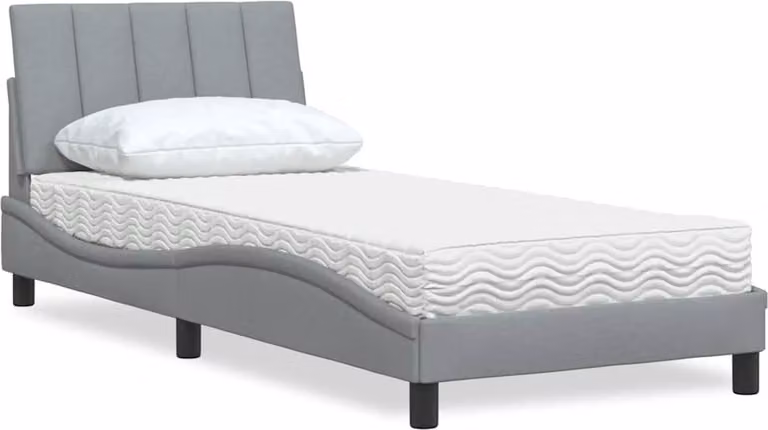 Letto con Materasso Hanko Grigio Chiaro 90x190 cm in Tessuto