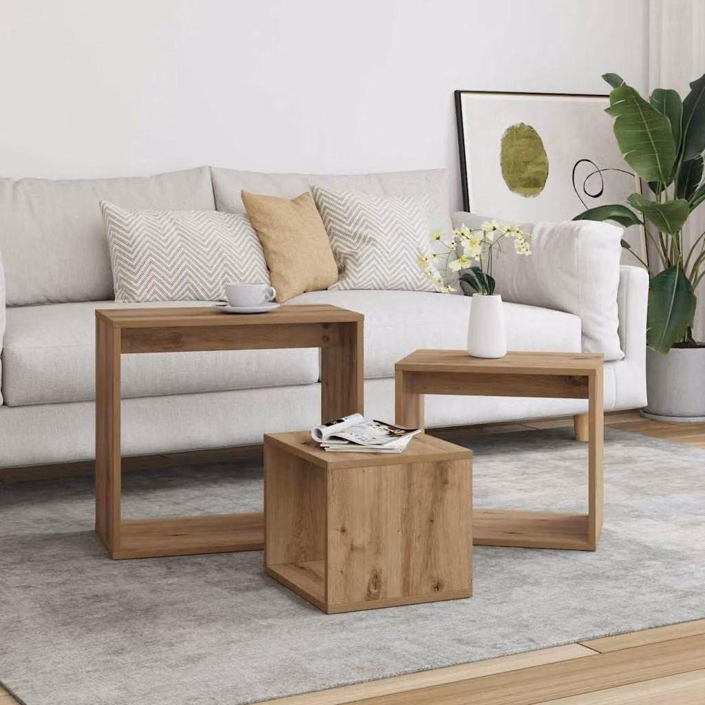Set di 3 tavolini impilabili vidaXL in legno multistrato e MDF color rovere marrone per soggiorno e camera da letto