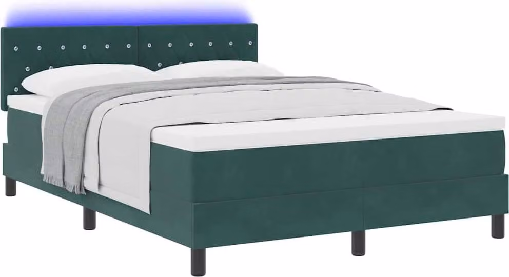 SYFAX™ Letto a Sorgente LED con led Verde Scuro 160 x 200 cm Velluto