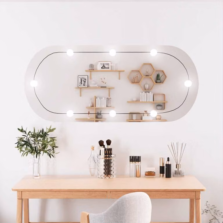 Specchio da parete ovale con luci LED vidaXL, Argento e Trasparente, H 100 cm x L 45 cm