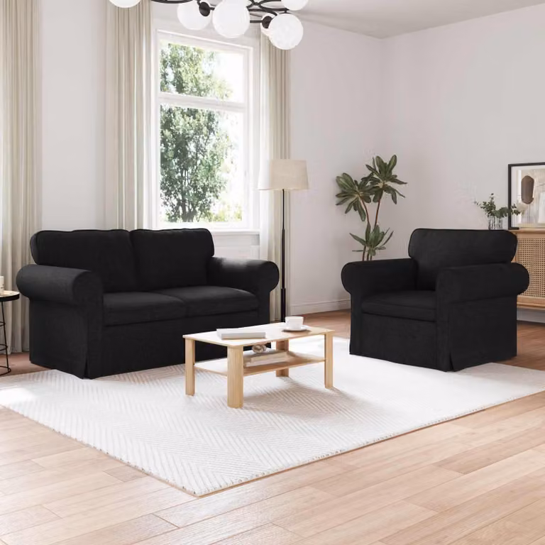 Set di 2 divani vidaXL moderni in tessuto nero con struttura in metallo L: 155 cm, P: 82 cm, H: 80 cm