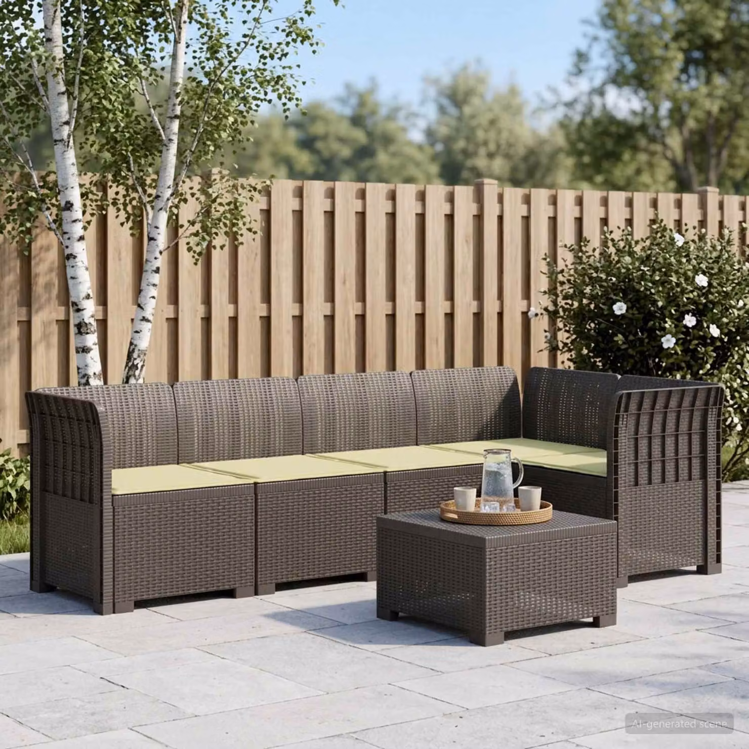 vidaXL Divano da Giardino a L con Cuscini in Polyrattan Grigio e Beige per 5 Persone
