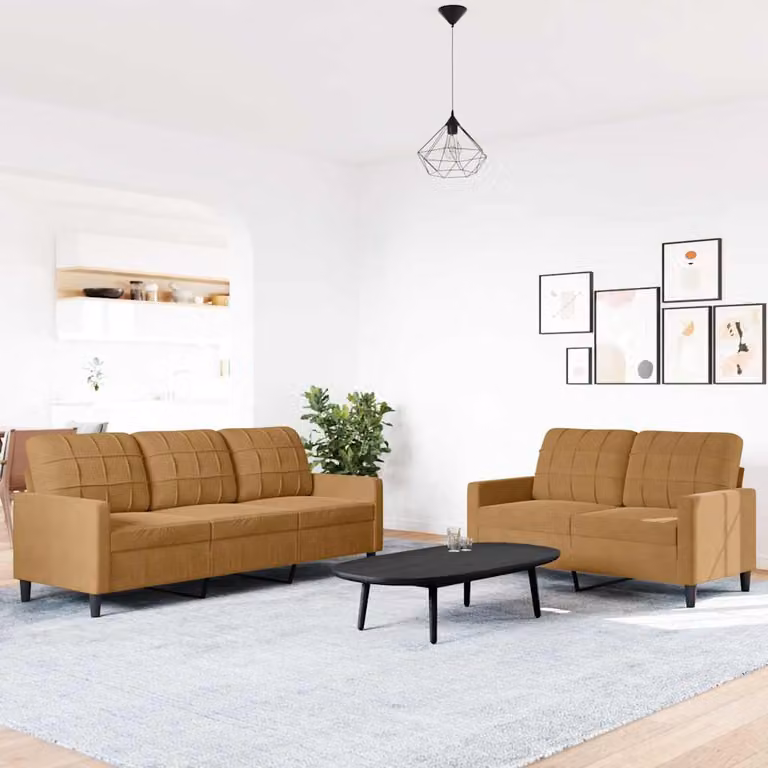 vidaXL Set di 2 Divani Moderni in Velluto Marrone con Cuscini e Struttura in Metallo