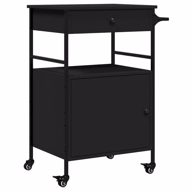 Carrello da cucina moderno DESIGN IN nero in legno e metallo L/P/H: 56 x 43 x 89,5 cm