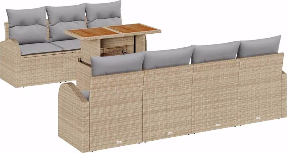 Set Divano da Giardino 8 pcs Beige Poly Rattan