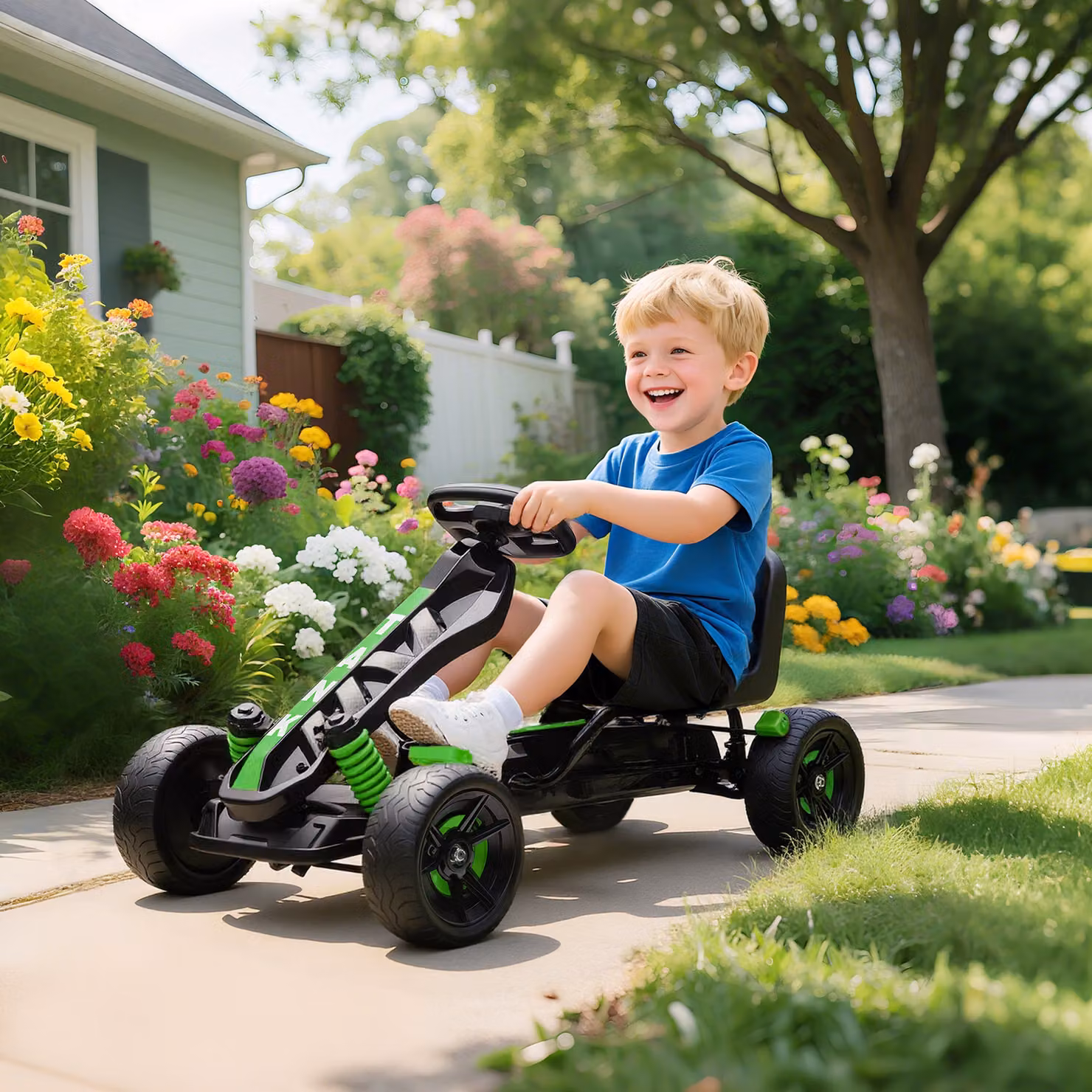 Kart a pedali AIYAPLAY per bambini dai 3 ai 6 anni con frizione automatica, freno e ruote in EVA antiscivolanti, colore verde – 2
