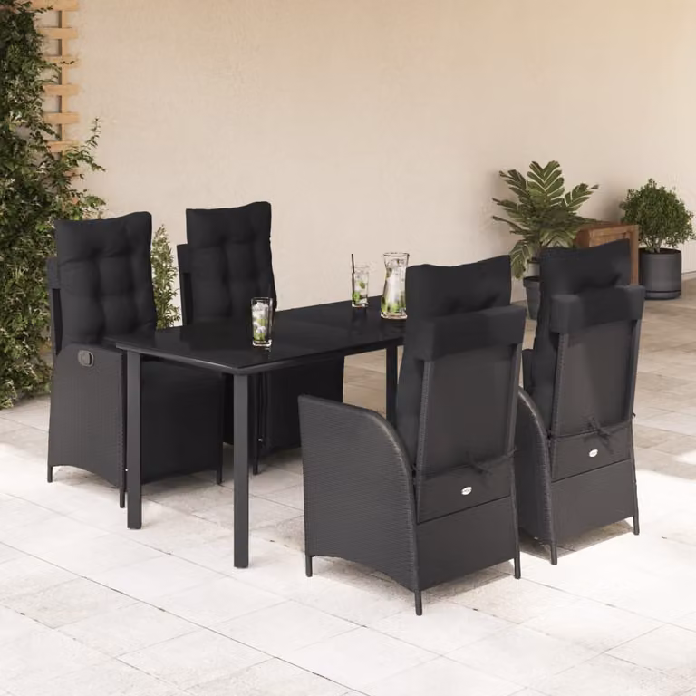 Set da Pranzo da Giardino vidaXL 5 pz in Polyrattan Nero con Piano in Vetro