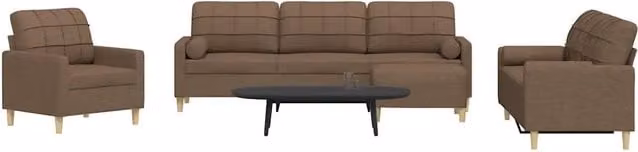 Set di divani moderno vidaXL in tessuto marrone con pouf e cuscini per soggiorno – 1