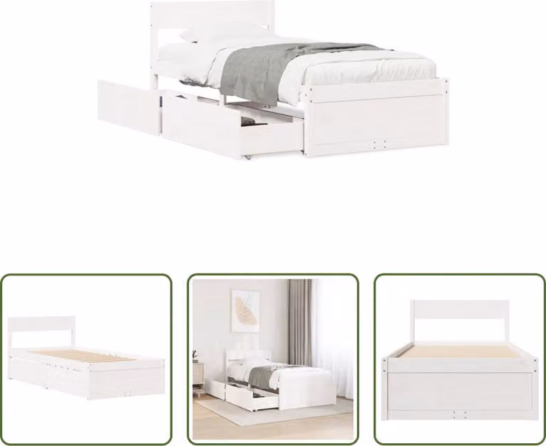 The Living Store Letto in legno massiccio senza materasso bianco 90x200 cm in legno di pino