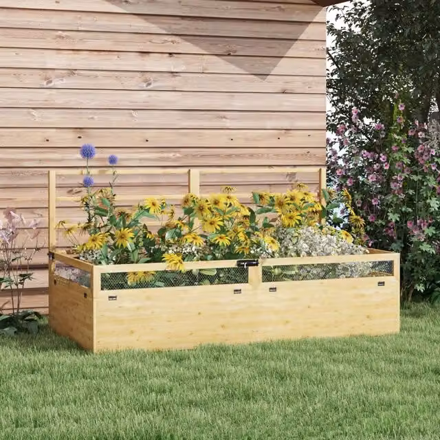 L/P/H: 183 x 98,5 x 95 cm fioriera rialzata WISHDOR in legno naturale marrone con traliccio 2 in 1 per orto e giardino ornamentale – 1