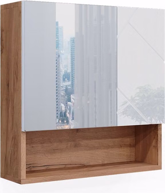 Specchio contenitore bagno Vicco Irma Bianco lucido/oro power oak 54 x 55 cm, Model 40508