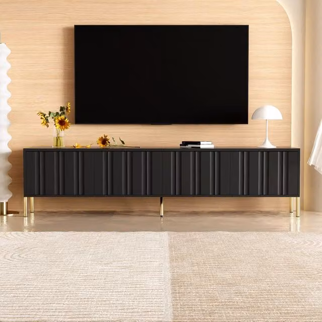 Mobile TV Zephmum nero con gambe dorate L: 190 cm, P: 38 cm, H: 48 cm