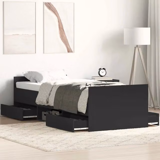 Giroletto con Testiera e Pediera-Struttura Letto Nero 90x190 cm