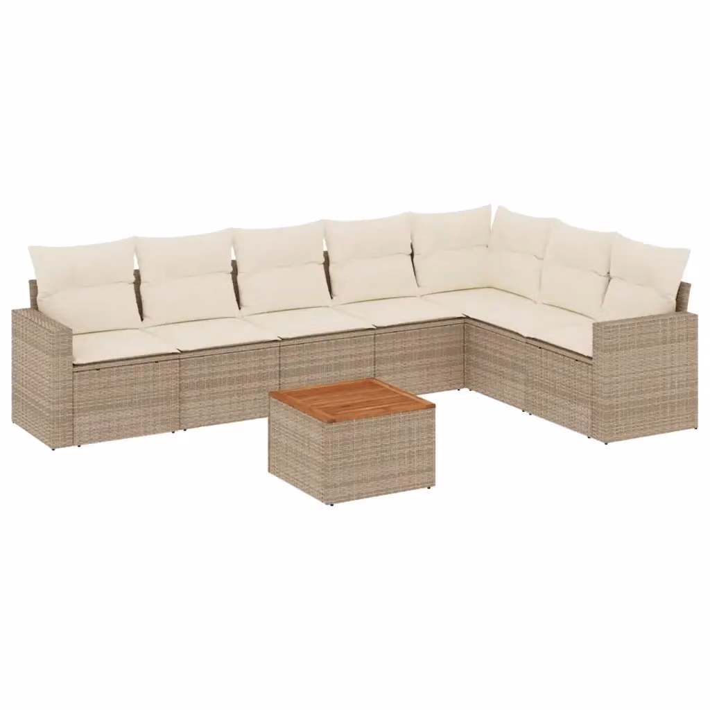 vidaXL Set Divano da Giardino 8 pz in Polyrattan con Cuscini Beige e Tavolino da Esterno – 2