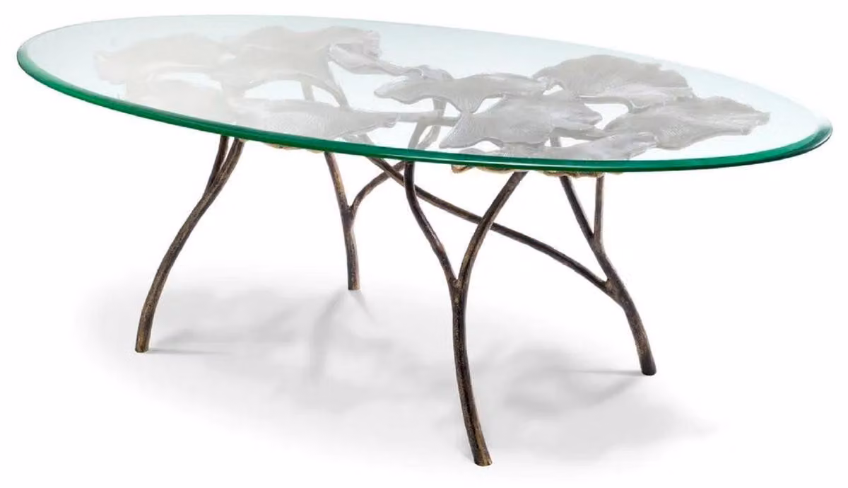 Casa Padrino tavolino in ottone vintage 130 x 70 x h. 46 cm - Tavolo da salotto ovale in alluminio con piano in vetro - Mobili - Mobili Soggiorno - Arredamento