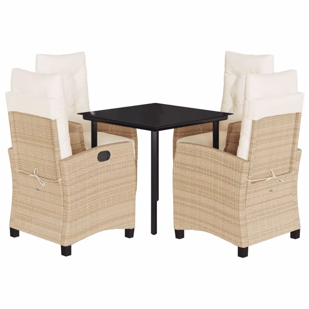 Set da Pranzo da Giardino 5 pz con Cuscini Beige in Polyrattan
