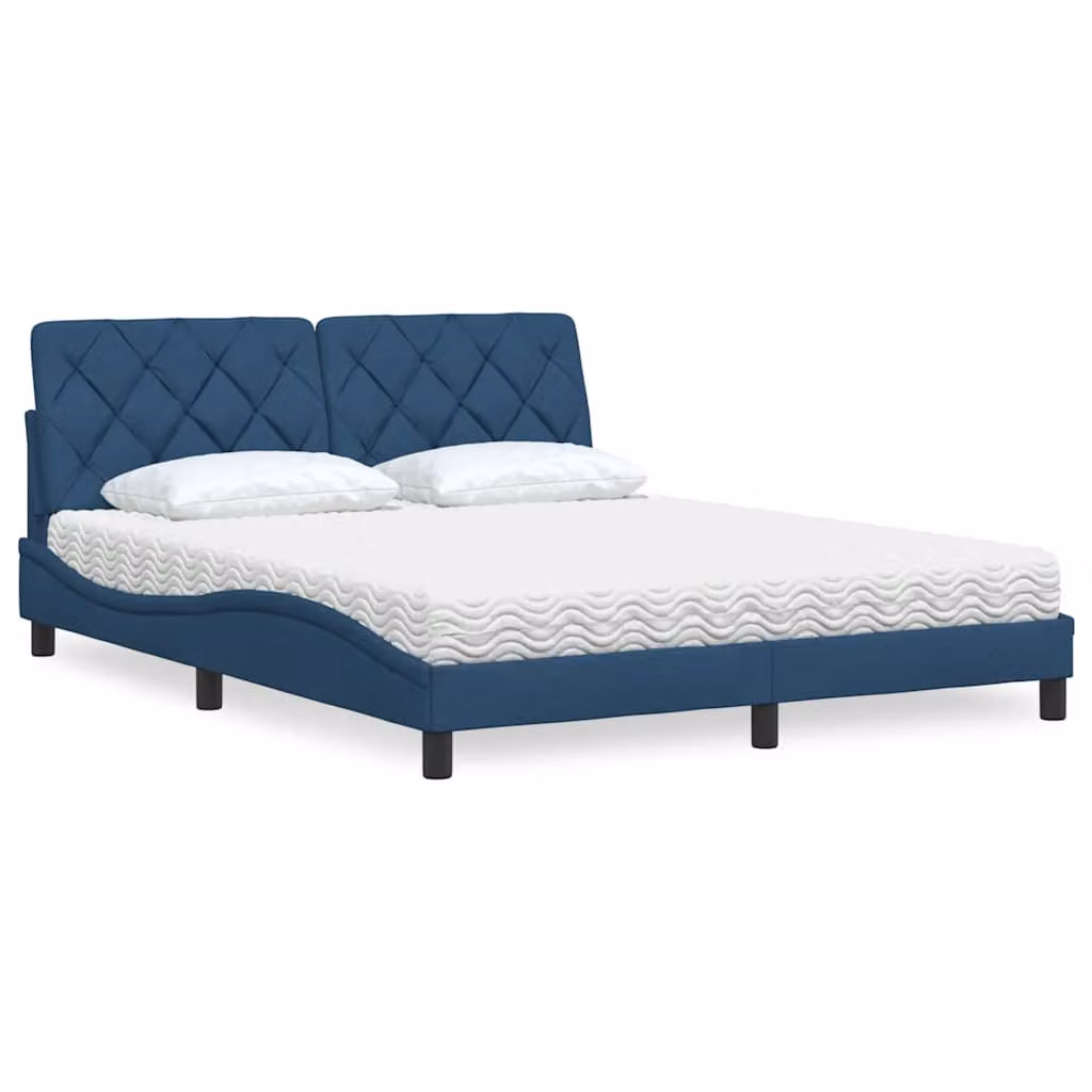 Letto con Materasso vidaXL in Tessuto Blu e Bianco L/P: 160 x 200 cm – 1