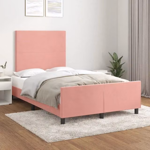 Giroletto vidaXL in velluto rosa con struttura in legno e doghe fisse L/P/H: 120 x 200 x 123 cm – 1