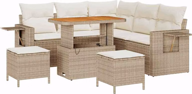 Set Divano da Giardino con cuscino 8 pcs Beige polyrattan