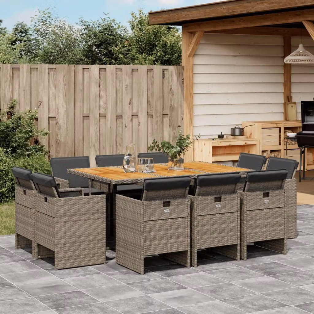 Maison Exclusive - Set da pranzo da giardino 11 pezzi con cuscini in polyrattan grigio