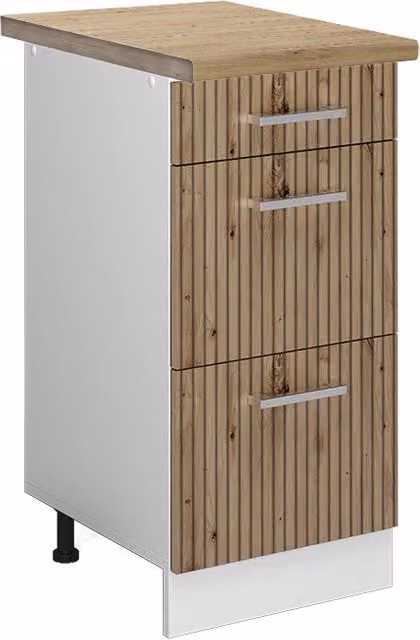 Mobiletto base per cucina Vicco R-Line Rovere e Bianco con cassetti, design moderno