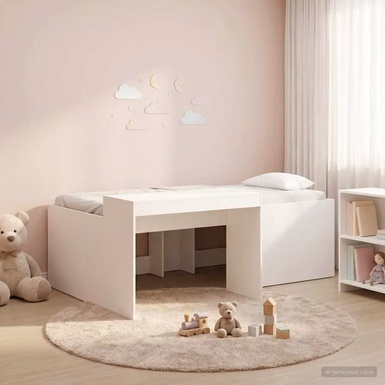Letto alto per bambini con scrivania vidaXL in legno bianco L: 200 cm, P: 90 cm, H: 142 cm